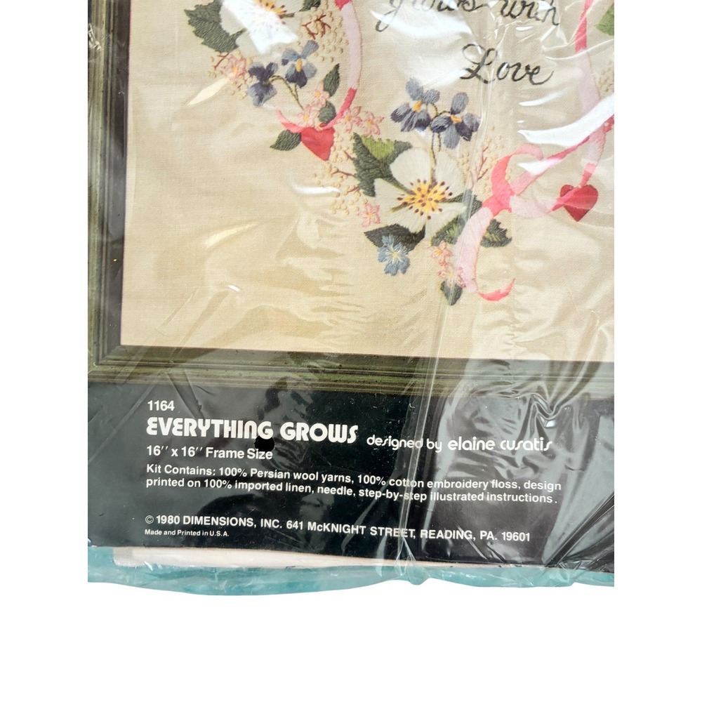 Dimensions Crewel Kit Everything Grows 16x16 Vintage 1980 Floral Heart Love 1164 - Picture 3 of 7